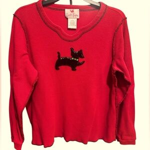 Quacker Factory Red Sweater with Dog Motif